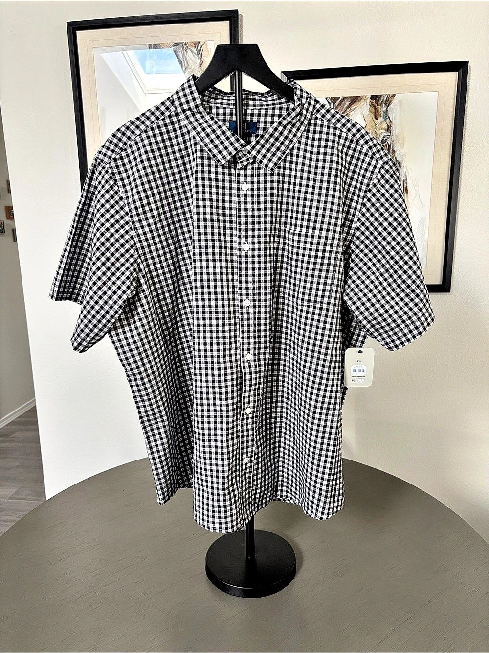 George Gingham Short Sleeve Shirt in Black & White 2XL NWT